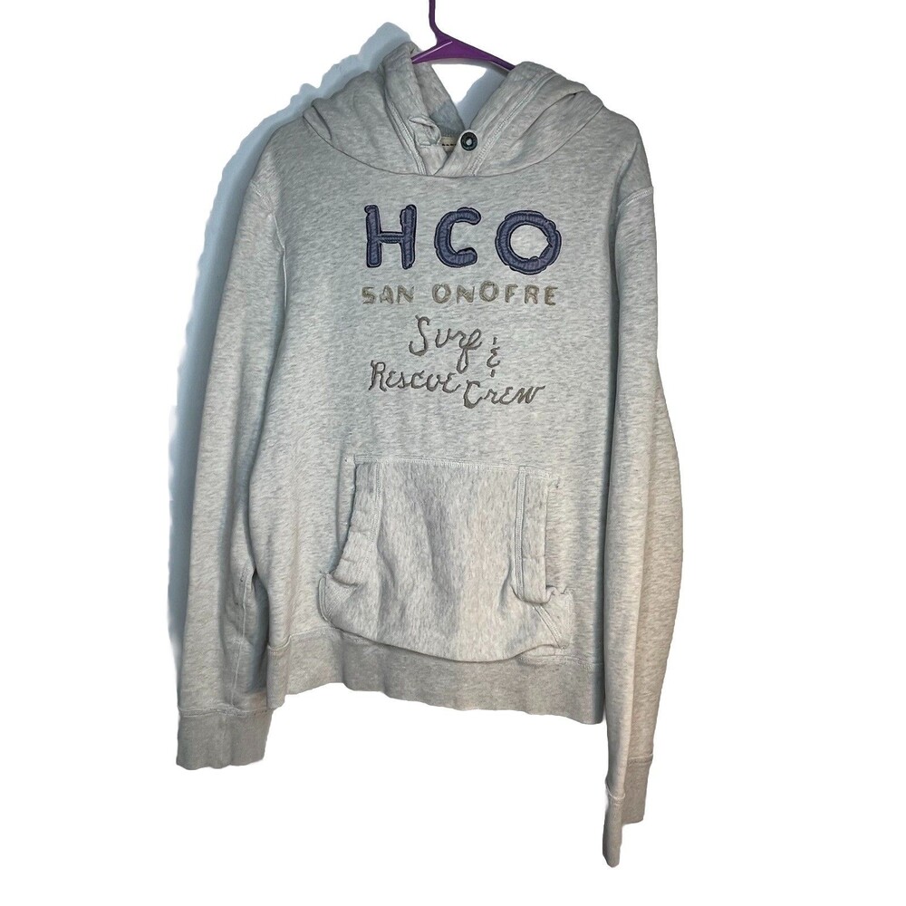Y2K VTG Hollister Cream Spell Out Pullover Hoodie Men’s Size XL